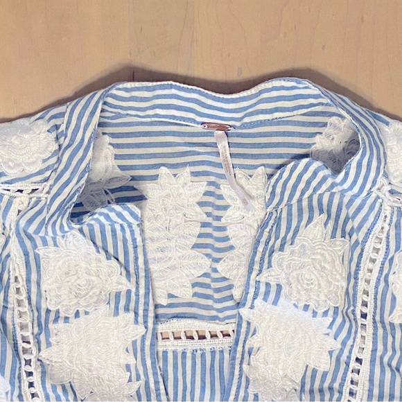 Free People Liya Embroidered Floral Stripe boho blouse top - XS - Picture 6 of 6